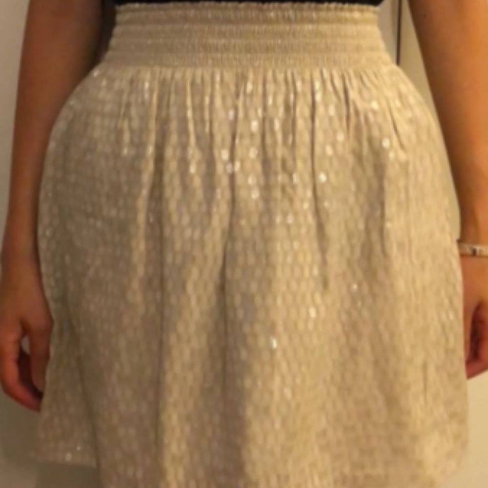 Club Monaco Cream and Silver Silk Mini Skirt